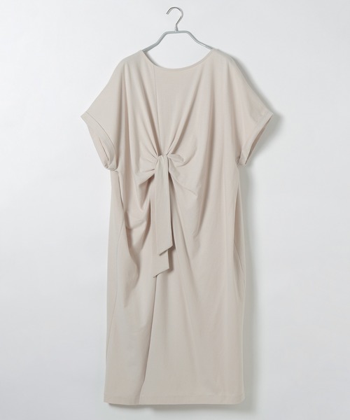 LAKOLE（ラコレ）の「フロントノットTシャツワンピース / LAKOLE（ワンピース・レディース・ブラック/ベージュ/インディゴブルー/ブラウン・MEDIUM/SMALL）」の3枚目の写真