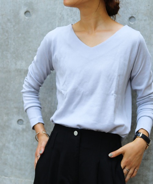 Fashion Letter（ファッションレター）の「フライスVネックロンT（Tシャツ/カットソー・レディース・チャコールグレー/ライトグレー/ブラック/ネイビー/オフホワイト/カーキ/マジェンタ/杢グレー/グレイッシュベージュ・M/LL/3L/4L/L）」の18枚目の写真