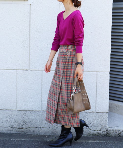 Fashion Letter（ファッションレター）の「フライスVネックロンT（Tシャツ/カットソー・レディース・チャコールグレー/ライトグレー/ブラック/ネイビー/オフホワイト/カーキ/マジェンタ/杢グレー/グレイッシュベージュ・M/LL/3L/4L/L）」の14枚目の写真