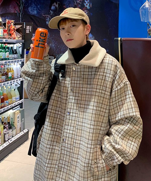 MGV(エムジーヴィー)の「ボア襟チェックブルゾン(ブルゾン・メンズ・ベージュ/キャメル/ワイン・MEDIUM/LARGE/X-LARGE)」の1枚目の写真