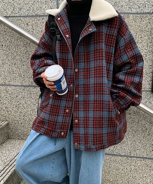 MGV(エムジーヴィー)の「ボア襟チェックブルゾン(ブルゾン・メンズ・ベージュ/キャメル/ワイン・MEDIUM/LARGE/X-LARGE)」の20枚目の写真