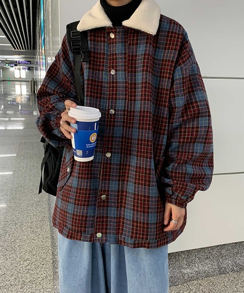 MGV(エムジーヴィー)の「ボア襟チェックブルゾン(ブルゾン・メンズ・ベージュ/キャメル/ワイン・MEDIUM/LARGE/X-LARGE)」の7枚目の写真