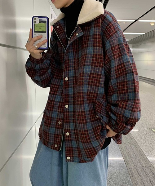 MGV(エムジーヴィー)の「ボア襟チェックブルゾン(ブルゾン・メンズ・ベージュ/キャメル/ワイン・MEDIUM/LARGE/X-LARGE)」の8枚目の写真