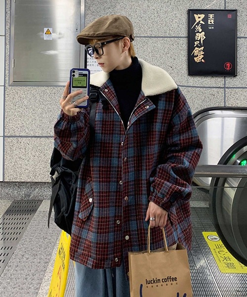 MGV(エムジーヴィー)の「ボア襟チェックブルゾン(ブルゾン・メンズ・ベージュ/キャメル/ワイン・MEDIUM/LARGE/X-LARGE)」の13枚目の写真