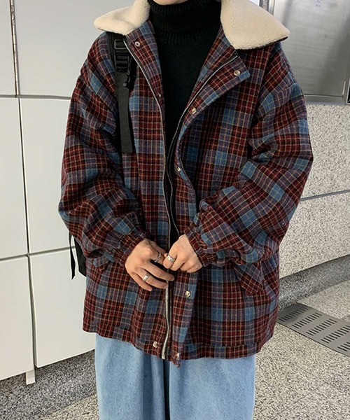 MGV(エムジーヴィー)の「ボア襟チェックブルゾン(ブルゾン・メンズ・ベージュ/キャメル/ワイン・MEDIUM/LARGE/X-LARGE)」の14枚目の写真