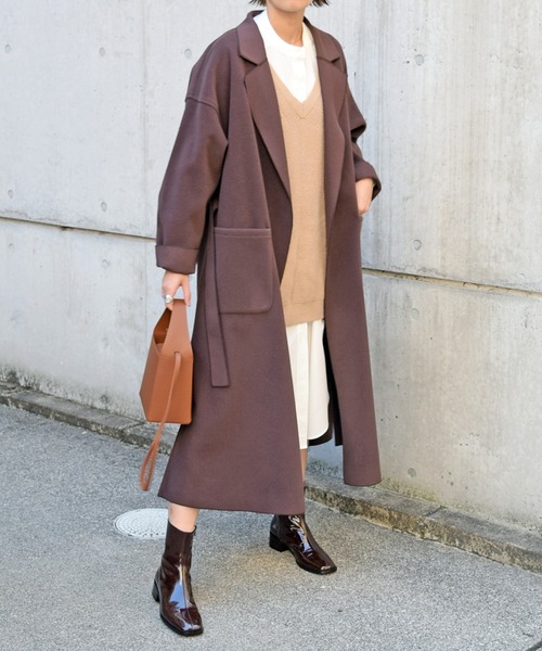 Marient(マリエント)の「メルトンチェスターコート/ガウンコート(チェスターコート・レディース・ピンクベージュ/ブラウン/ブラック・FREE)」の3枚目の写真