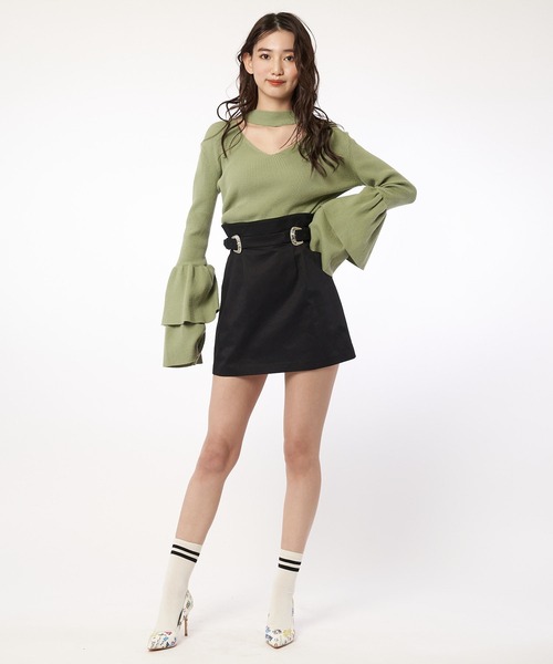 SPIRALGIRL（スパイラルガール）の「ダブルバックル付きミニスカート（スカート・レディース・ベージュ/ブラック・FREE）」の9枚目の写真