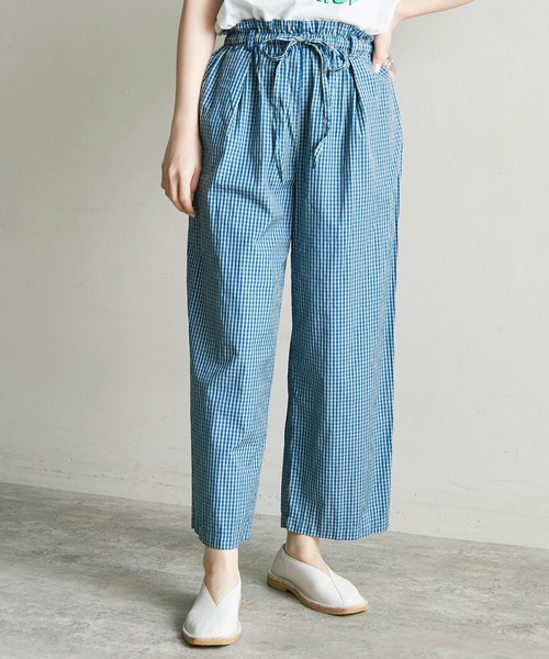 note et silence （ノートエシロンス）の「120/2ギンガム製品染　スピンドルパンツ（その他パンツ・レディース・ブルー/ブラウン・FREE）」の2枚目の写真