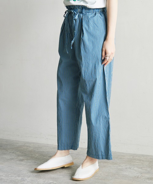 note et silence （ノートエシロンス）の「120/2ギンガム製品染　スピンドルパンツ（その他パンツ・レディース・ブルー/ブラウン・FREE）」の4枚目の写真