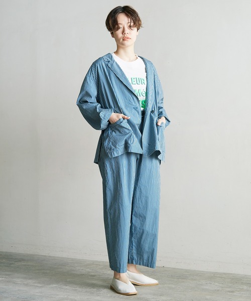 note et silence （ノートエシロンス）の「120/2ギンガム製品染　スピンドルパンツ（その他パンツ・レディース・ブルー/ブラウン・FREE）」の21枚目の写真