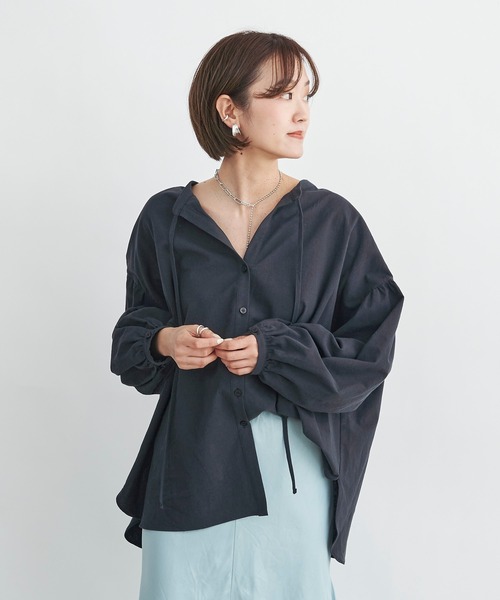 DouDou（ドゥドゥ）の「2WAY袖ボリュームブラウス（シャツ/ブラウス・レディース・ホワイト/チャコールグレー/サックスブルー・FREE）」の7枚目の写真