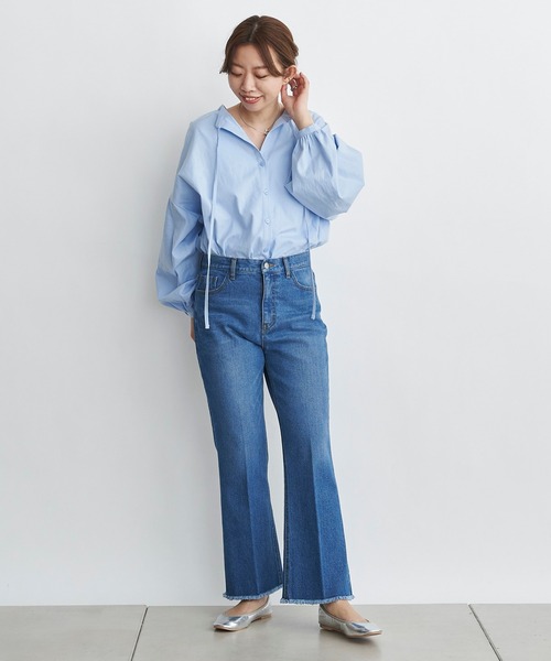 DouDou（ドゥドゥ）の「2WAY袖ボリュームブラウス（シャツ/ブラウス・レディース・ホワイト/チャコールグレー/サックスブルー・FREE）」の9枚目の写真