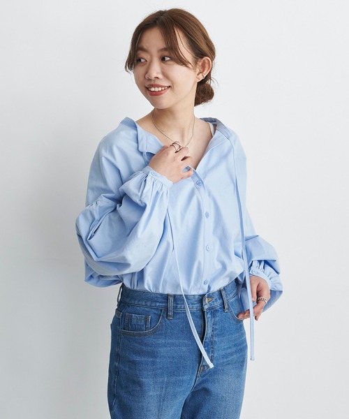 DouDou（ドゥドゥ）の「2WAY袖ボリュームブラウス（シャツ/ブラウス・レディース・ホワイト/チャコールグレー/サックスブルー・FREE）」の17枚目の写真