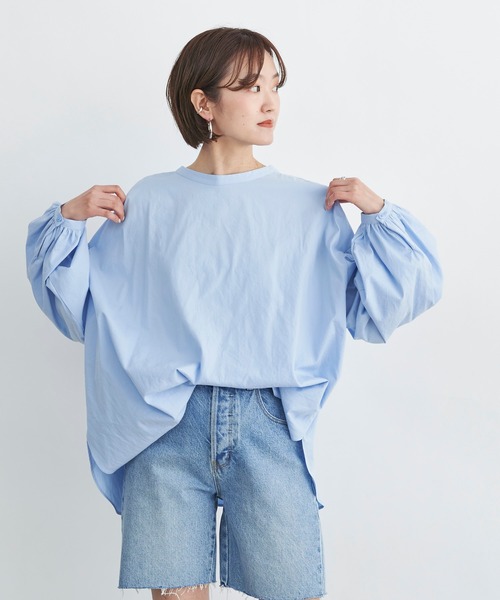 DouDou（ドゥドゥ）の「2WAY袖ボリュームブラウス（シャツ/ブラウス・レディース・ホワイト/チャコールグレー/サックスブルー・FREE）」の8枚目の写真