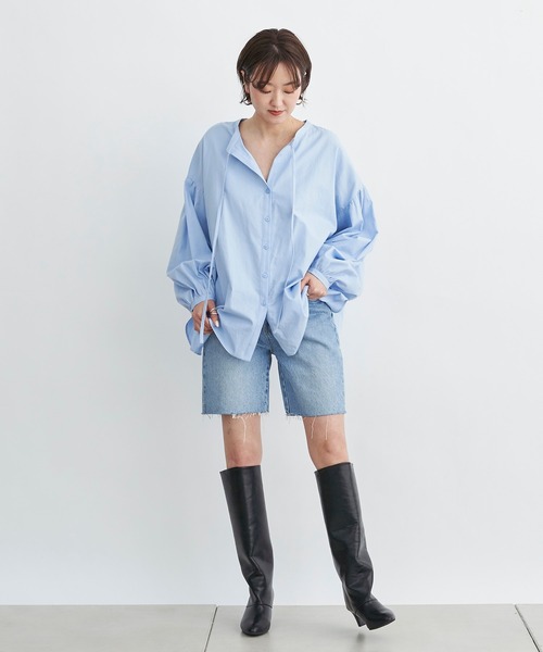 DouDou（ドゥドゥ）の「2WAY袖ボリュームブラウス（シャツ/ブラウス・レディース・ホワイト/チャコールグレー/サックスブルー・FREE）」の16枚目の写真