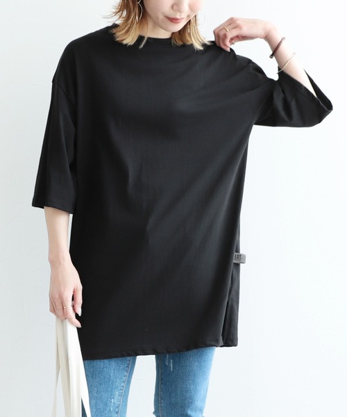 reca（レカ）の「サイドラベルビッグTシャツ（Tシャツ/カットソー・レディース・ホワイト/グレー/ブラック/ピンク・FREE）」の2枚目の写真