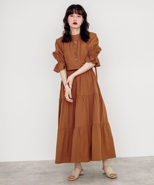 w closet（ダブルクローゼット）の「ベストSET半袖ティアードワンピース（ワンピース・レディース・スミクロ/ライトカーキ/アイボリー/キャメル/ボルドー・FREE）」の6枚目の写真