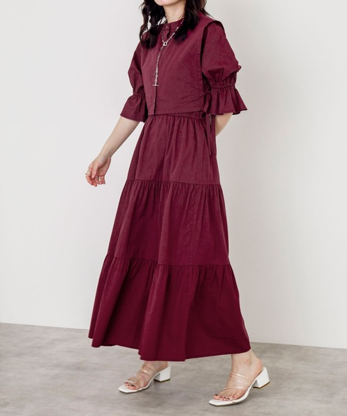 w closet（ダブルクローゼット）の「ベストSET半袖ティアードワンピース（ワンピース・レディース・スミクロ/ライトカーキ/アイボリー/キャメル/ボルドー・FREE）」の17枚目の写真