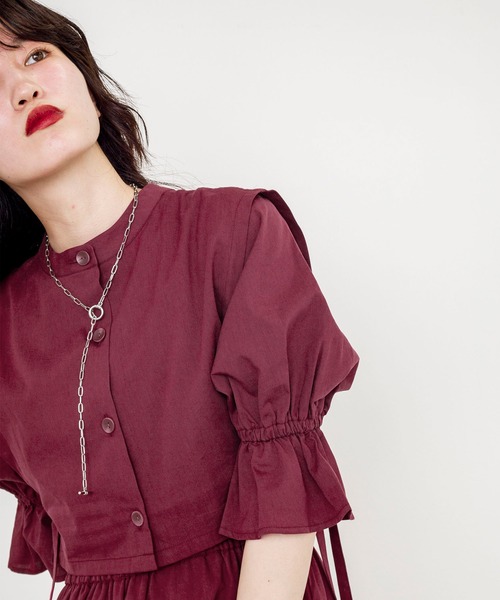 w closet（ダブルクローゼット）の「ベストSET半袖ティアードワンピース（ワンピース・レディース・スミクロ/ライトカーキ/アイボリー/キャメル/ボルドー・FREE）」の19枚目の写真