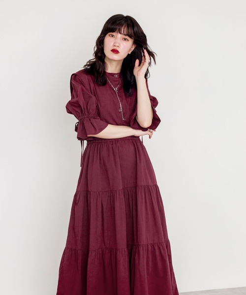 w closet（ダブルクローゼット）の「ベストSET半袖ティアードワンピース（ワンピース・レディース・スミクロ/ライトカーキ/アイボリー/キャメル/ボルドー・FREE）」の21枚目の写真