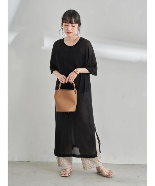 earth music&ecology（アースミュージックアンドエコロジー）の「シアーニットワンピース ＊（ワンピース・レディース・ダークブルー/ホワイト系その他2/ブラック/グレイッシュベージュ・FREE）」の11枚目の写真