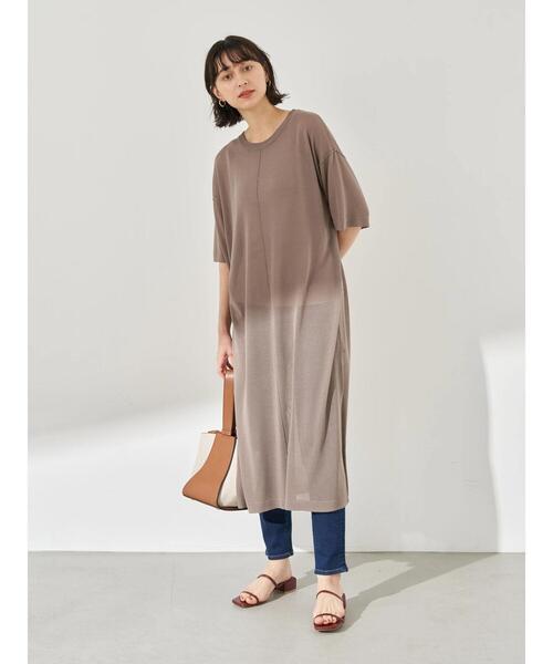 earth music&ecology（アースミュージックアンドエコロジー）の「シアーニットワンピース ＊（ワンピース・レディース・ダークブルー/ホワイト系その他2/ブラック/グレイッシュベージュ・FREE）」の12枚目の写真