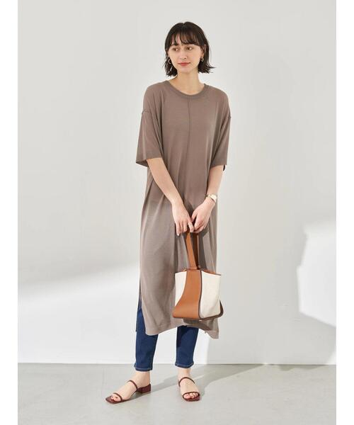 earth music&ecology（アースミュージックアンドエコロジー）の「シアーニットワンピース ＊（ワンピース・レディース・ダークブルー/ホワイト系その他2/ブラック/グレイッシュベージュ・FREE）」の16枚目の写真