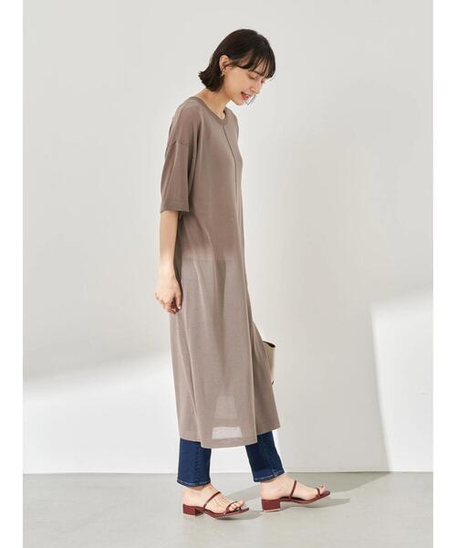 earth music&ecology（アースミュージックアンドエコロジー）の「シアーニットワンピース ＊（ワンピース・レディース・ダークブルー/ホワイト系その他2/ブラック/グレイッシュベージュ・FREE）」の17枚目の写真