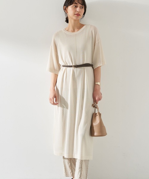 earth music&ecology（アースミュージックアンドエコロジー）の「シアーニットワンピース ＊（ワンピース・レディース・ダークブルー/ホワイト系その他2/ブラック/グレイッシュベージュ・FREE）」の2枚目の写真