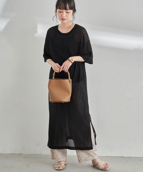 earth music&ecology（アースミュージックアンドエコロジー）の「シアーニットワンピース ＊（ワンピース・レディース・ダークブルー/ホワイト系その他2/ブラック/グレイッシュベージュ・FREE）」の3枚目の写真