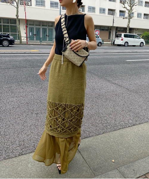 AMERI OPENWORK KNIT SKIRT リネン混 マキシ丈 AMERI OPENWORK KNIT SKIRT リネン混 マキシ丈 - メルカリ
