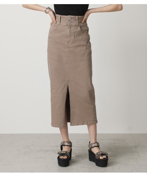 AZUL by moussy(アズールバイマウジー)の「HIGH WAIST SLIT DENIM SK /ハイウエストスリットデニムスカート(デニムスカート・レディース・ホワイト/ライトブルー/ブラック/ベージュ/ダークブルー・SMALL/MEDIUM/LARGE/X-SMALL)」の3枚目の写真
