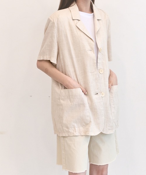 mici 半袖ジャケット　ベージュ ダブルブレス　ジャケット 半袖　ほぼ未使用 mici 半袖ジャケット ベージュ ダブルブレス ジャケット 半袖 ほぼ未