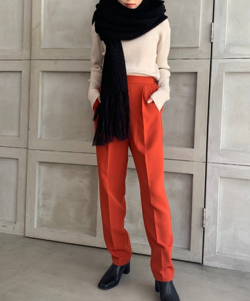 moment+（モーメントプラス）の「モヘヤタッチアクリル柄編みフリンジロングニットマフラー（マフラー・レディース・チャコールグレー/ブラック/ブラウン/ベージュ/杢グレー・FREE）」の12枚目の写真