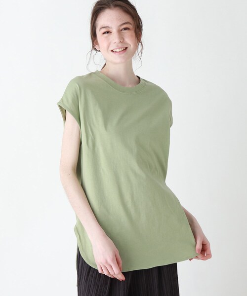 DRESKIP(ドレスキップ)の「◆【追加生産】USAコットンラウンドヘムTシャツ(Tシャツ/カットソー・レディース・オフホワイト/グリーン/グレー系その他/ナチュラル・02/03/04)」の1枚目の写真