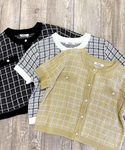 INGNI（イング）の「ツイード／ニットカーディガン（カーディガン/ボレロ・レディース・イエロー/オフホワイト/ブラック・M）」の3枚目の写真
