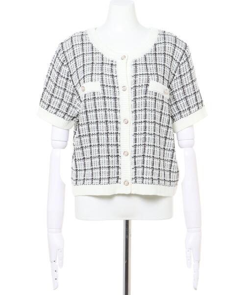 INGNI（イング）の「ツイード／ニットカーディガン（カーディガン/ボレロ・レディース・イエロー/オフホワイト/ブラック・M）」の4枚目の写真