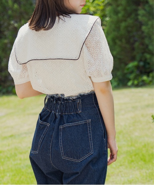 OLIVE des OLIVE（オリーブデオリーブ）の「パイピングセーラーカラーブラウス（シャツ/ブラウス・レディース・ホワイト/サックスブルー/オフホワイト・FREE）」の6枚目の写真