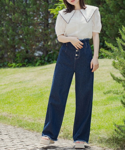 OLIVE des OLIVE（オリーブデオリーブ）の「パイピングセーラーカラーブラウス（シャツ/ブラウス・レディース・ホワイト/サックスブルー/オフホワイト・FREE）」の8枚目の写真