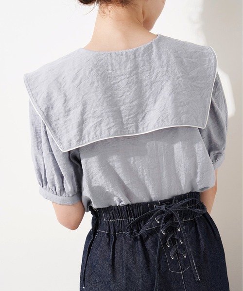 OLIVE des OLIVE（オリーブデオリーブ）の「パイピングセーラーカラーブラウス（シャツ/ブラウス・レディース・ホワイト/サックスブルー/オフホワイト・FREE）」の19枚目の写真