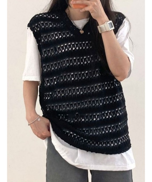 Revo.（レボ）の「【GAMBLE】Crochet Knit VEST / クロシェ編み V 