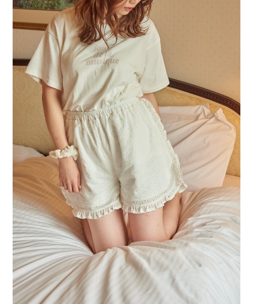SLURR(スラ―)の「Cotton lace short pants(ルームウェア/パジャマ・レディース・ホワイト・FREE)」の6枚目の写真