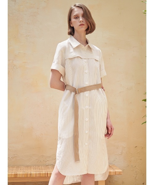 ACUD（アクド）の「【ACUD 】リネンストライプシャツワンピース / Linen Stripe Shirt One-Piece（シャツワンピース・レディース・スカイブルー/ブラック/ベージュ・SMALL/MEDIUM）」の3枚目の写真