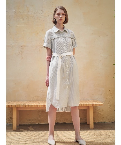 ACUD（アクド）の「【ACUD 】リネンストライプシャツワンピース / Linen Stripe Shirt One-Piece（シャツワンピース・レディース・スカイブルー/ブラック/ベージュ・SMALL/MEDIUM）」の22枚目の写真