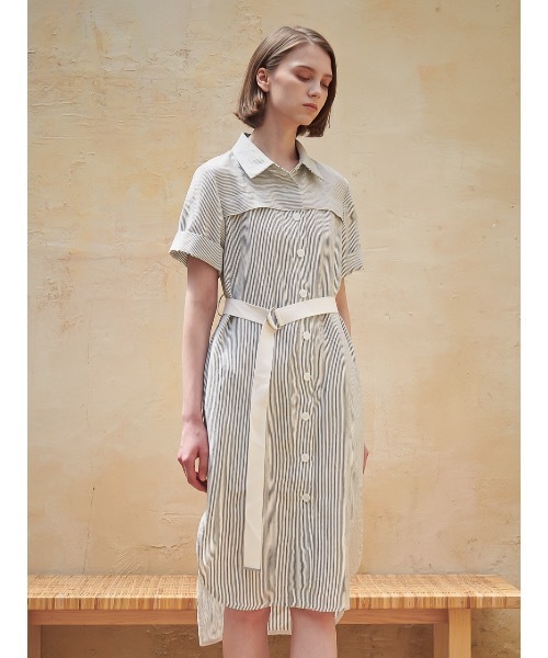 ACUD（アクド）の「【ACUD 】リネンストライプシャツワンピース / Linen Stripe Shirt One-Piece（シャツワンピース・レディース・スカイブルー/ブラック/ベージュ・SMALL/MEDIUM）」の19枚目の写真