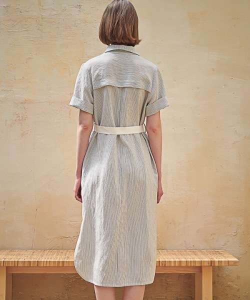 ACUD（アクド）の「【ACUD 】リネンストライプシャツワンピース / Linen Stripe Shirt One-Piece（シャツワンピース・レディース・スカイブルー/ブラック/ベージュ・SMALL/MEDIUM）」の16枚目の写真