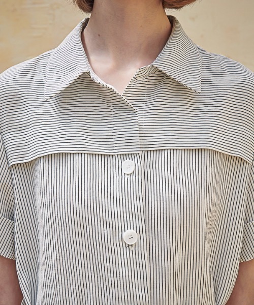 ACUD（アクド）の「【ACUD 】リネンストライプシャツワンピース / Linen Stripe Shirt One-Piece（シャツワンピース・レディース・スカイブルー/ブラック/ベージュ・SMALL/MEDIUM）」の11枚目の写真