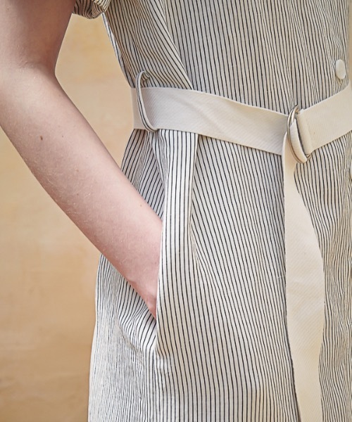 ACUD（アクド）の「【ACUD 】リネンストライプシャツワンピース / Linen Stripe Shirt One-Piece（シャツワンピース・レディース・スカイブルー/ブラック/ベージュ・SMALL/MEDIUM）」の20枚目の写真