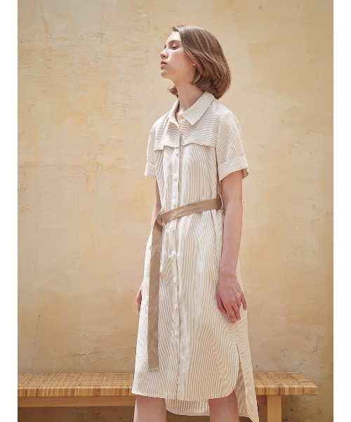 ACUD（アクド）の「【ACUD 】リネンストライプシャツワンピース / Linen Stripe Shirt One-Piece（シャツワンピース・レディース・スカイブルー/ブラック/ベージュ・SMALL/MEDIUM）」の8枚目の写真