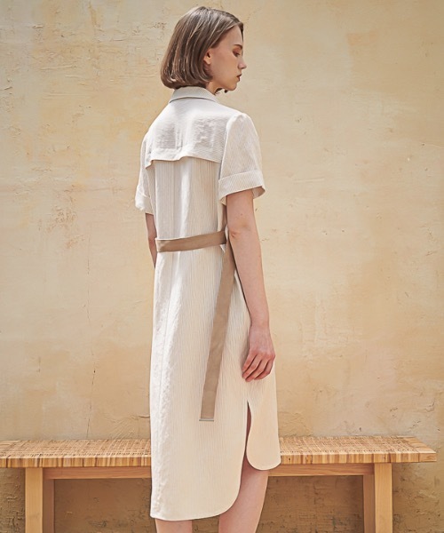 ACUD（アクド）の「【ACUD 】リネンストライプシャツワンピース / Linen Stripe Shirt One-Piece（シャツワンピース・レディース・スカイブルー/ブラック/ベージュ・SMALL/MEDIUM）」の17枚目の写真